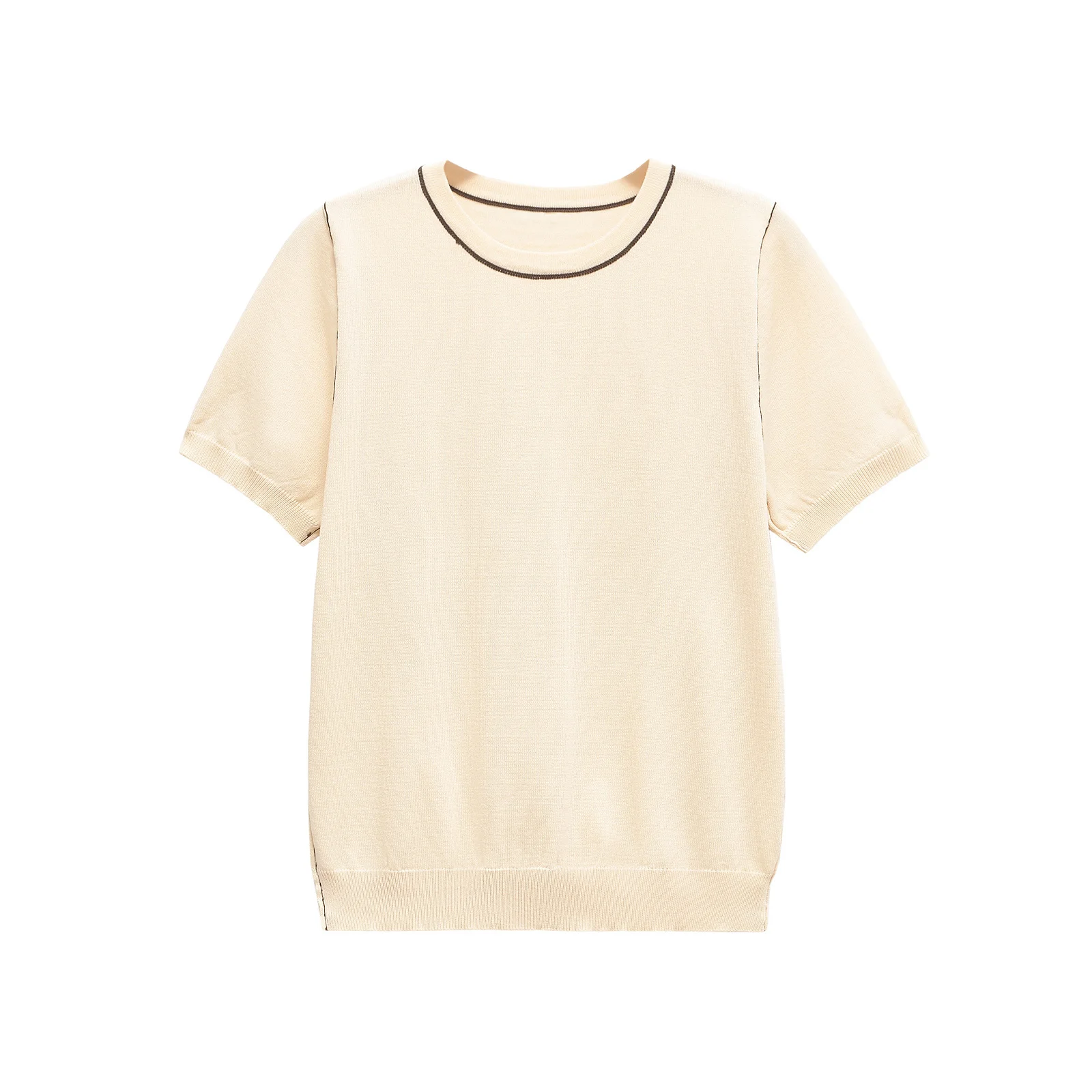 Maxdutti カラーブロックベーシック Tシャツミニマリストラウンドネック無地ニット Tシャツ夏半袖 Tシャツ女性トップス