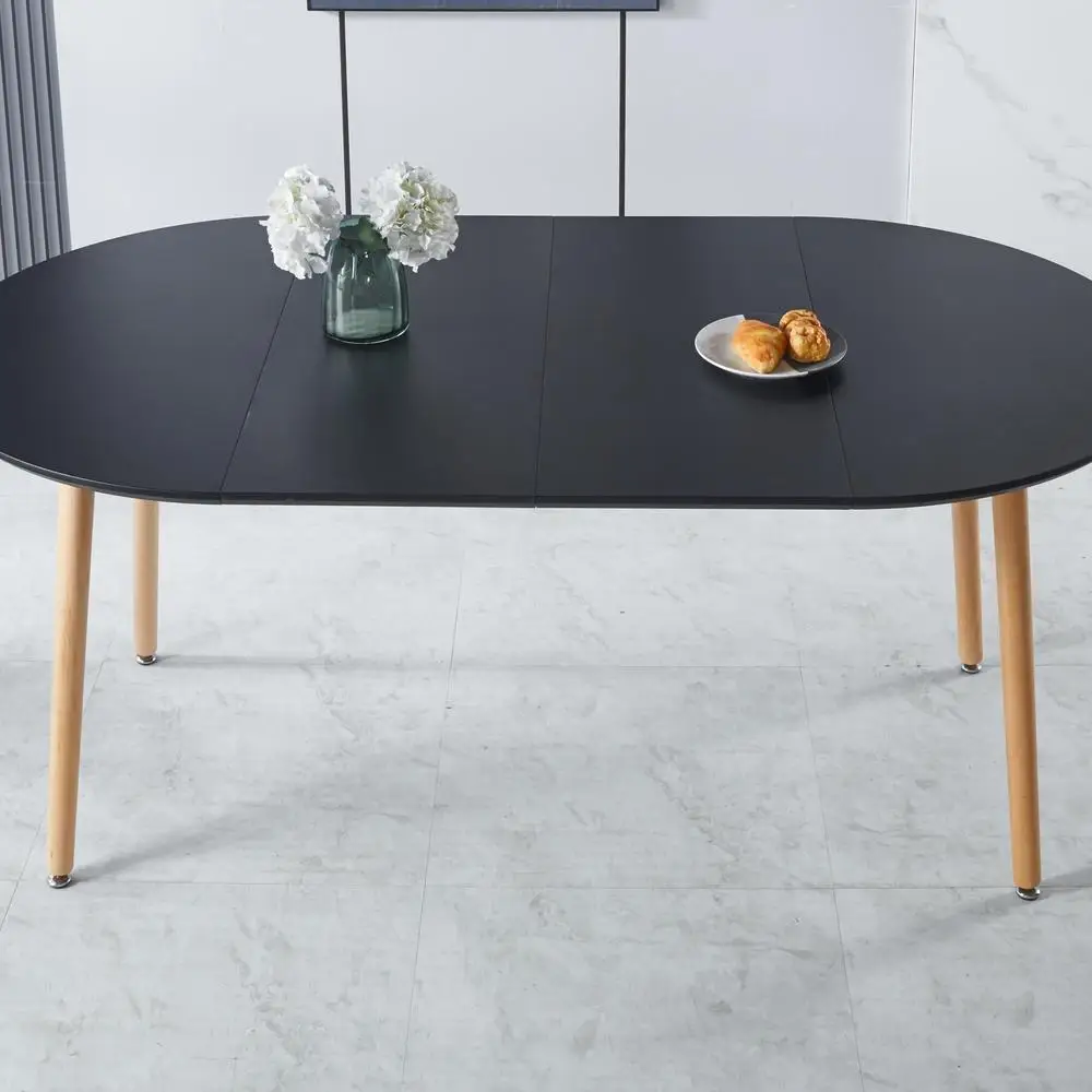 

Extendable Dining Table MDF Top Wood Legs Versatile Coffee Office Desk Black 100/140/180x100x75cm