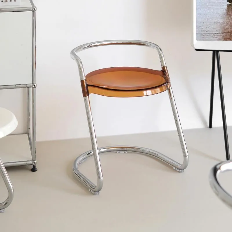 Taburete de tocador de segunda mano, silla de comedor de hierro acrílico transparente Simple de alta gama, ligera, de lujo, silla de ocio de segunda mano