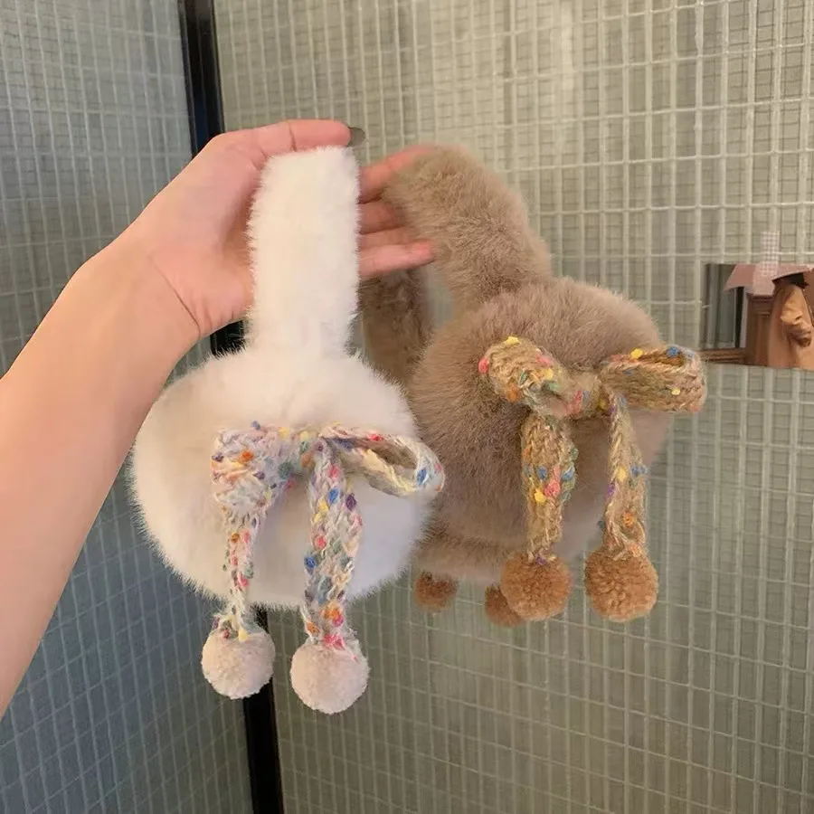 

Anjj Innovative Cute Bow Earmuffs Trendy Luxurious Exquisite Soft Plush Woman Earmuffs Outdoor Ear Warm Christmas Gifts