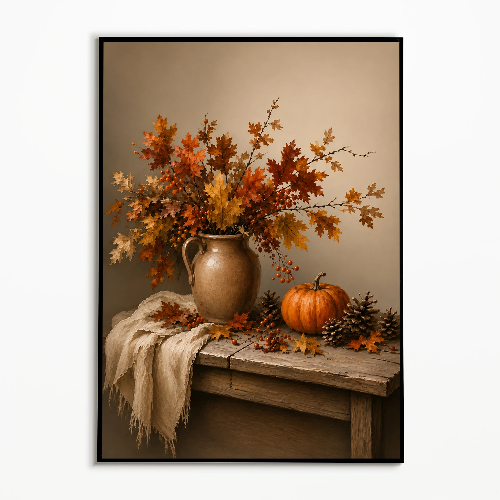 1PC Autumn Pumpkin Florals Poster Thanksgiving Harvest Wall Art Fruit Vegetable Vase Canvas Printing Fall Gift Room Decor