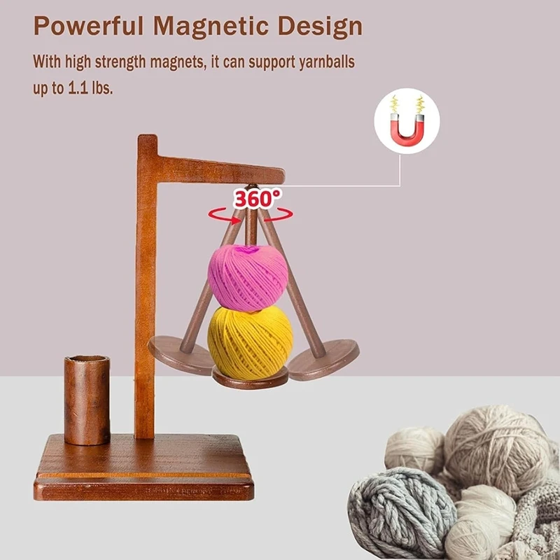 Wooden Yarn Holder with Phone Stand Yarn Spool Rack for Crocheting Yarn Spindle and Yarn Holder Gift for Craft Lovers-A50M