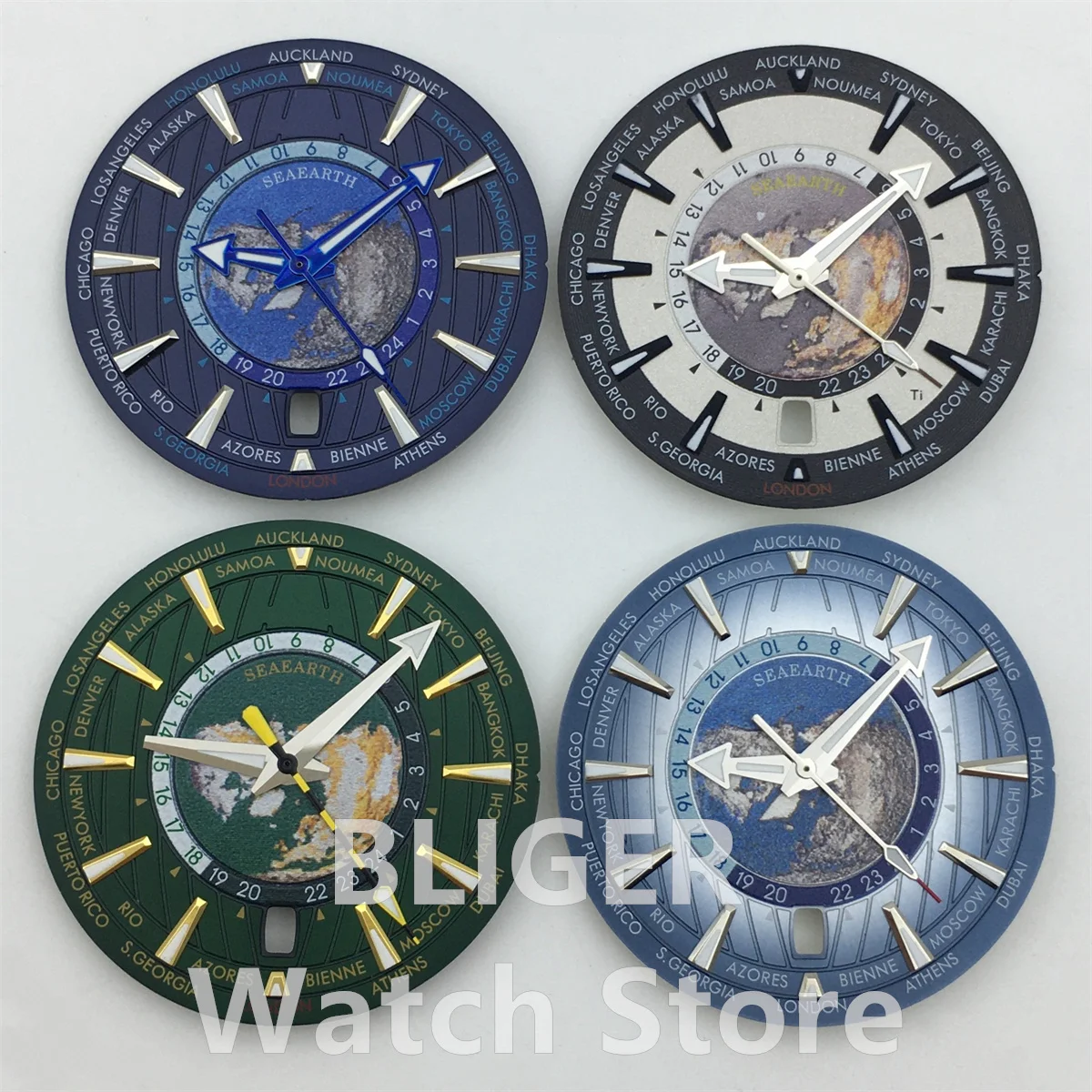 

33mm NH35 blue green Black luminous dial 6.0 Position Date window suitable for NH35 movement men's watch replacement parts