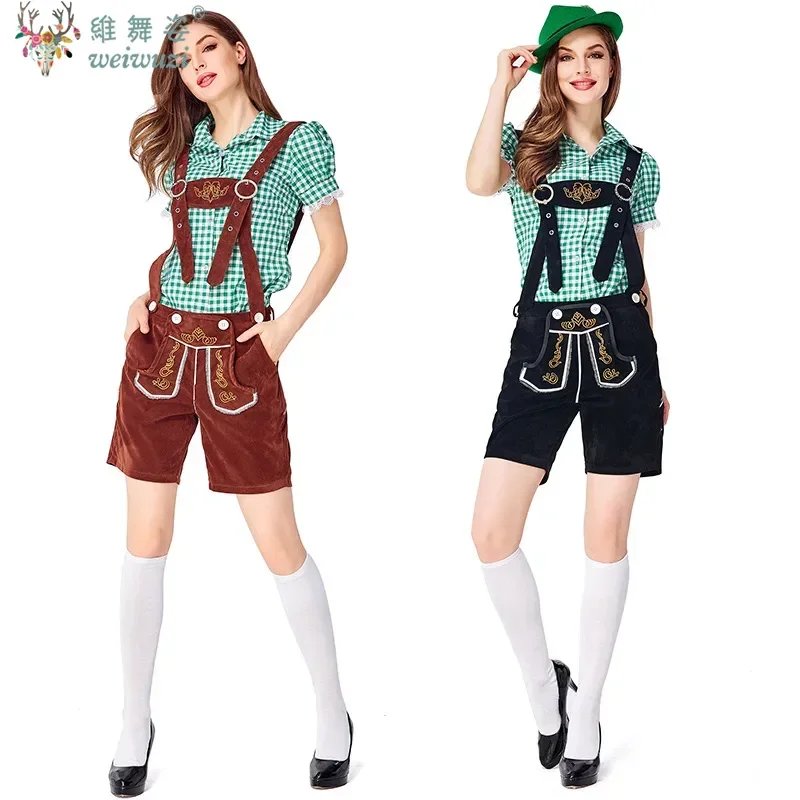 Niemiecki tradycyjny festiwal piwa ubrania dla dorosłych bawarskich kobiet czterokolorowy kombinezon w kratę garnitur damski