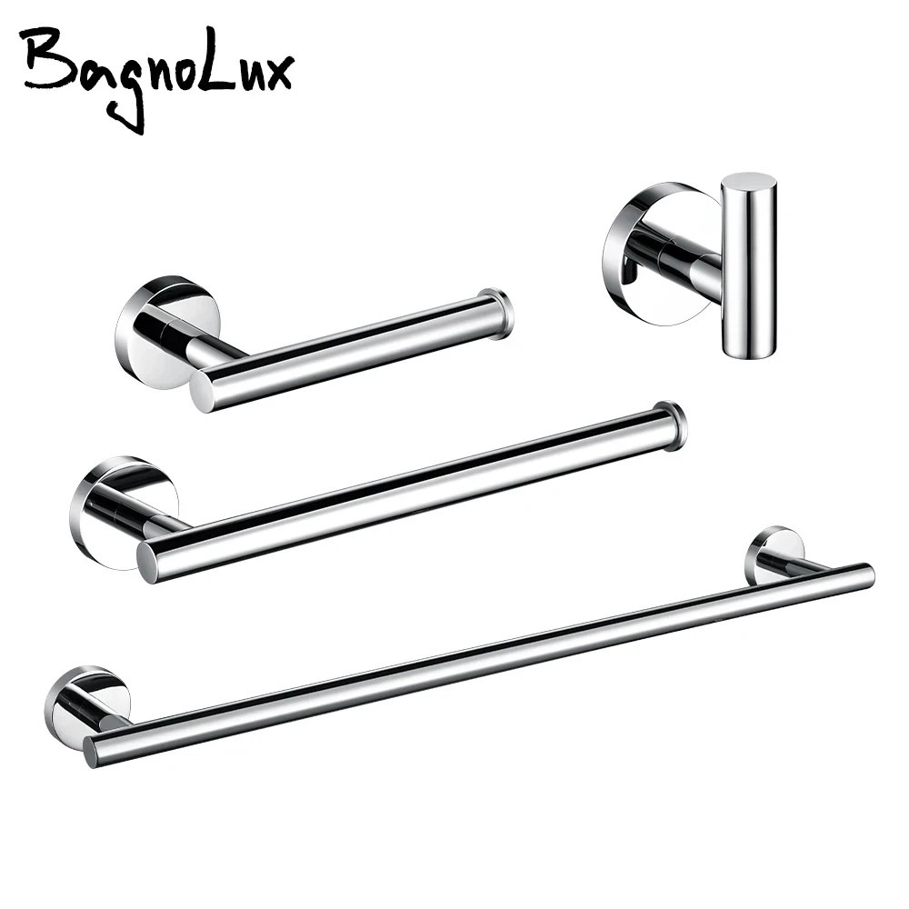 BagnoLux Stainless Steel Chrome Beautiful Wall Hook Toilet Paper Holder Towel Ring Bar Self-Adhesive Bathroom Accessories