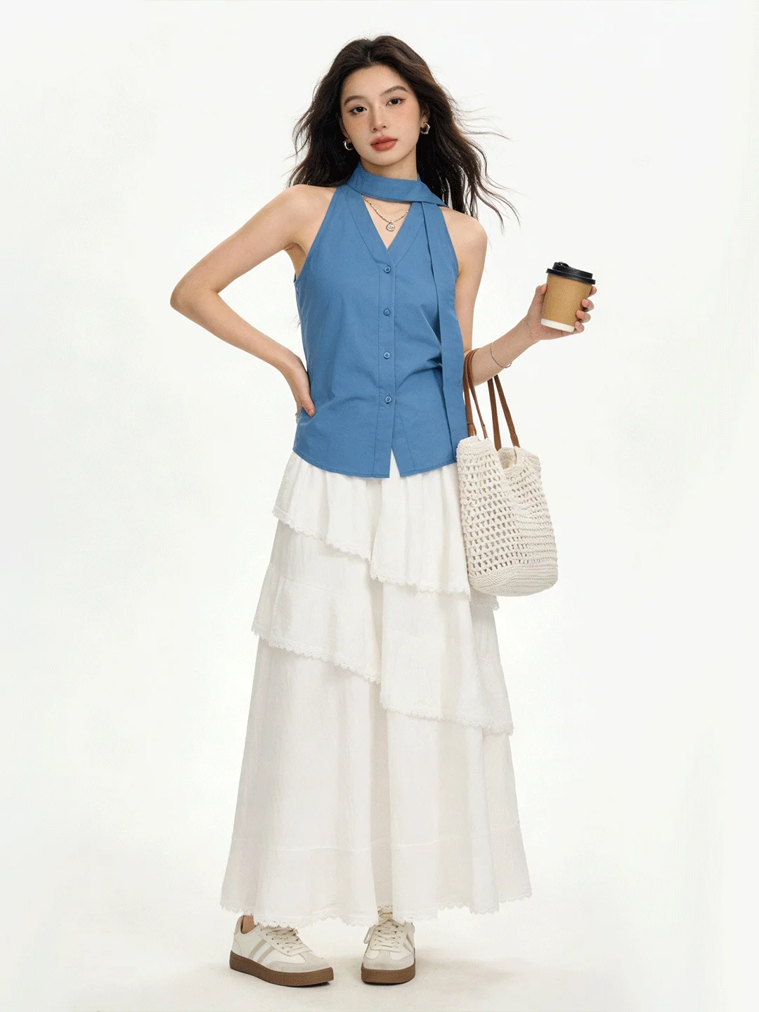 

Корейская юбка Sle Agel Hierarchy, длинная, с нежной отделкой, многоярусная, с высокой талией, свободного кроя, дышащая, приятная к телу.