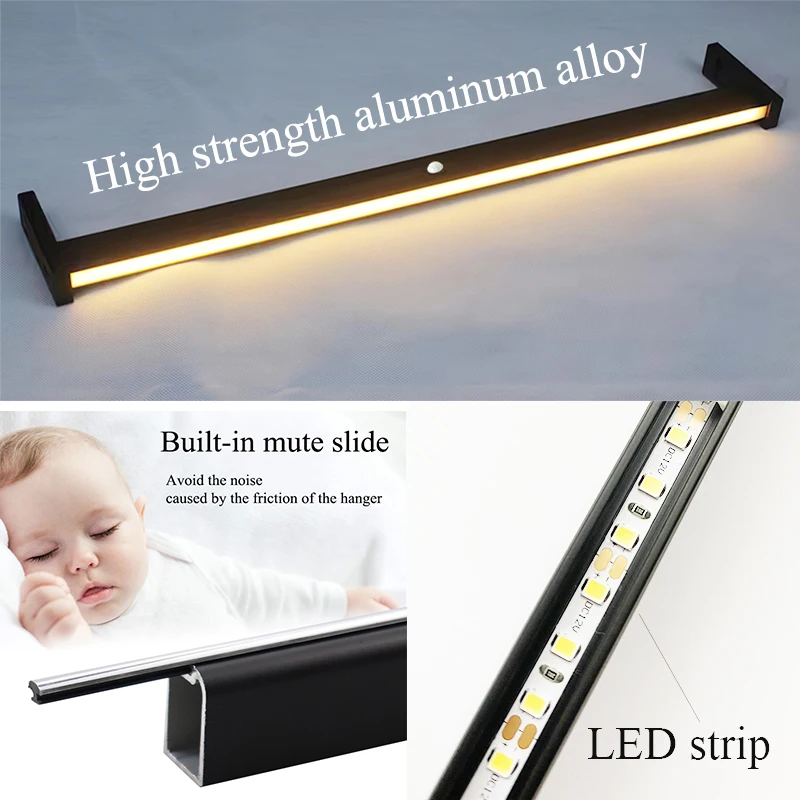 LED Wardrobe Light Smart PIR Infrared Body Motion Sensor Switch Light DC12V For Checkroom  Wardrobe Clothes Hanger Rod Support