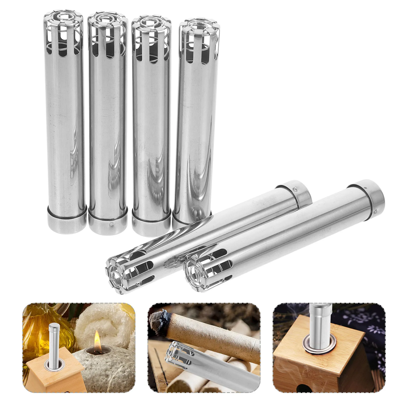 6Pcs Moxa Stick Pushers Stainless Steel Moxibustion Therapy Box Spring Design Portable Moxa Cone Burner Moxibustion Heat