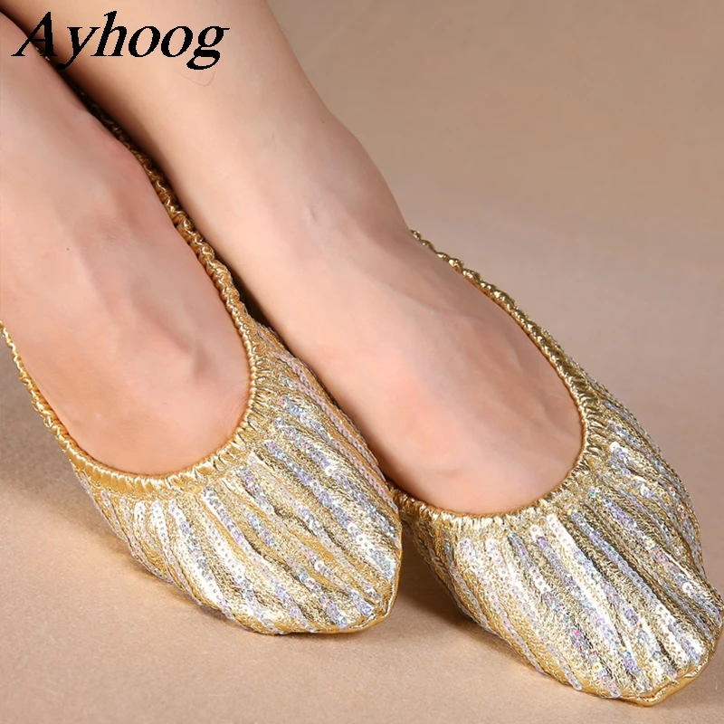 المهنية الرقص الشرقي حذاء مسطح النساء الرقص الشرقي اكسسوارات بولي Gold الذهب لينة وحيد عدم الانزلاق أحذية الباليه ممارسة الرقص الأحذية #3