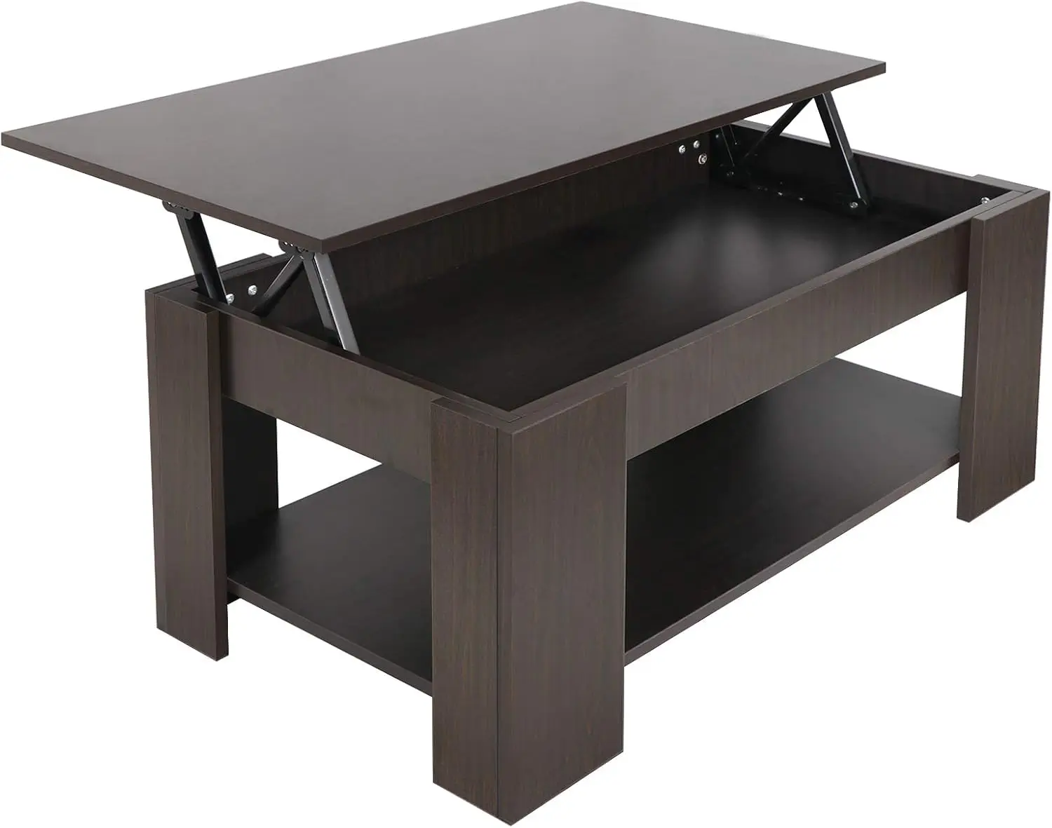 Table basse relevable avec compartiment GNE et étagères de rangement, mobilier moderne pour la maison, le salon, la décoration