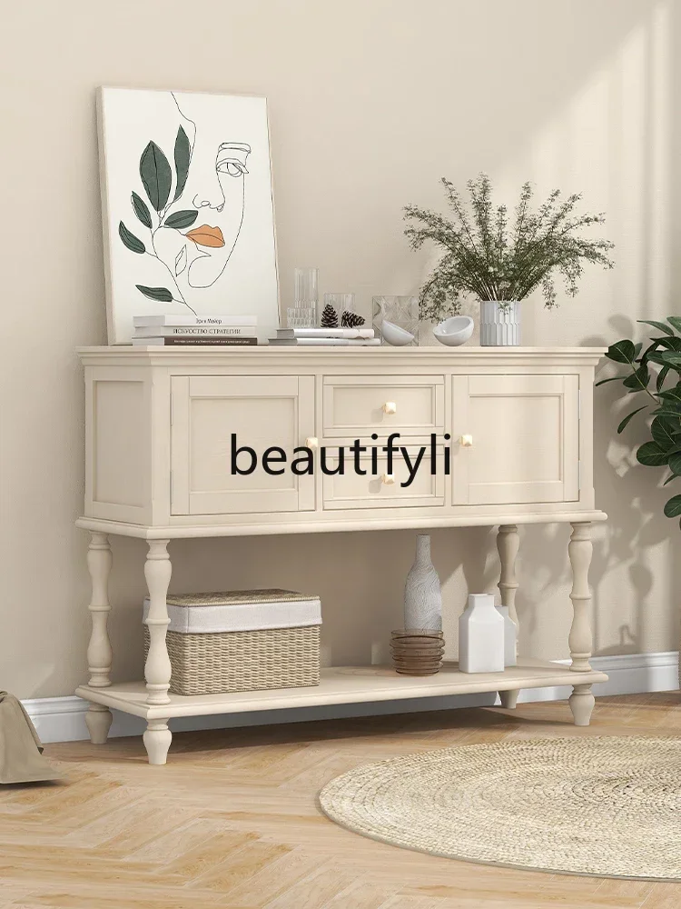 TTT Milk coffee color foyer entrance rack dining side cabinet entry corridor partition table high foot strip case medieval furni