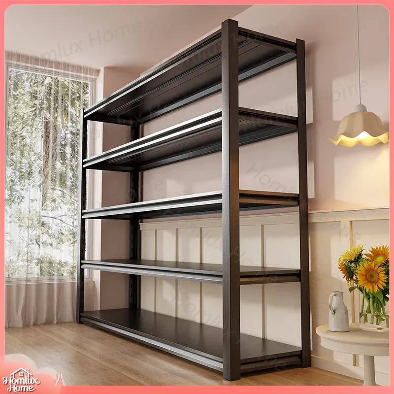 Multi-Layer Floor Standing Steel Bookshelf Storage Shelf for Home Office Warehouse Balcony Utility Room Garage Commercial