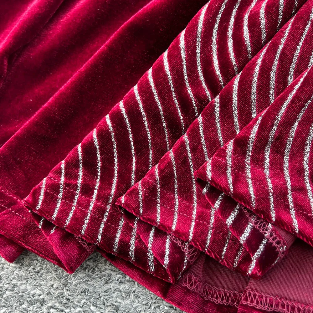 Vestido Retro elegante de terciopelo con cuello en V, manga larga, informal, de cintura alta, ropa de mujer, vestidos de ceremonia