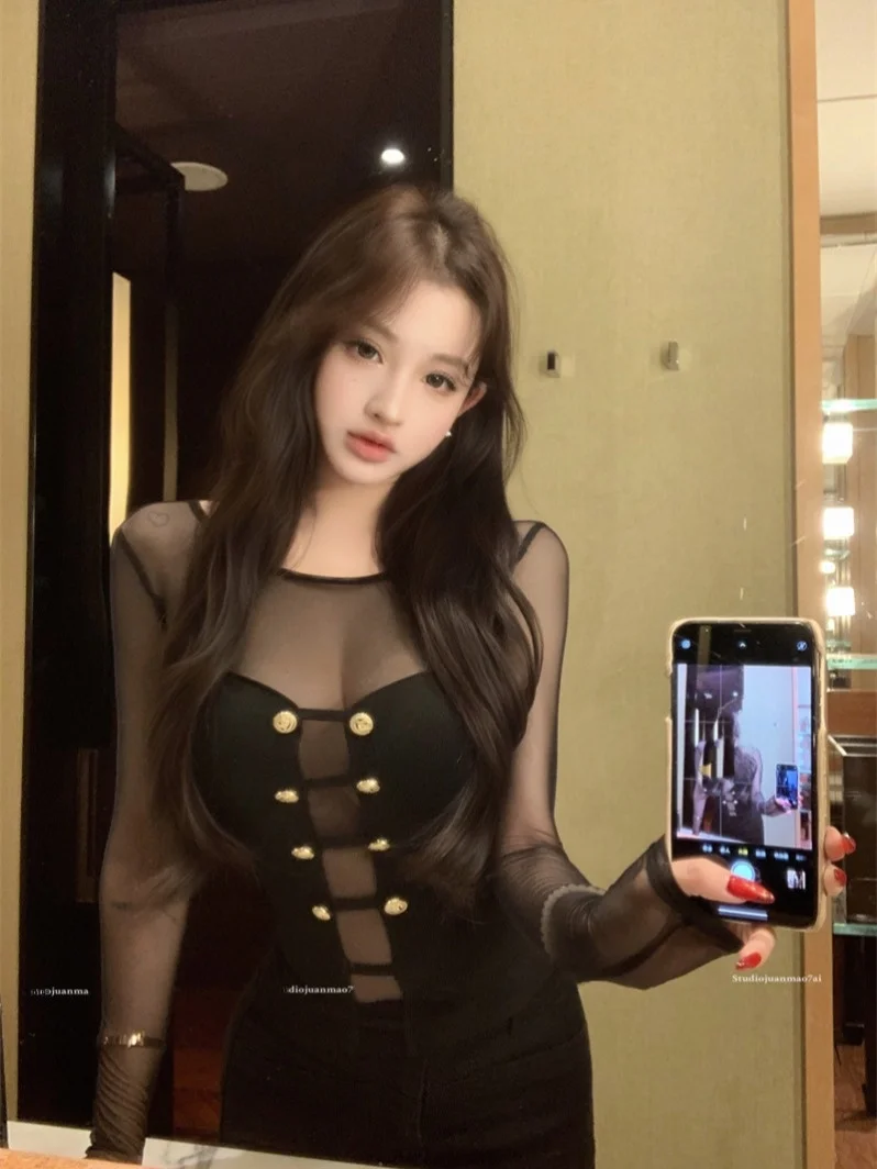 

Женская приталенная футболка Bla Me Splice с длинным рукавом, базовая модель, корейская версия, с круглым вырезом, для повседневной носки