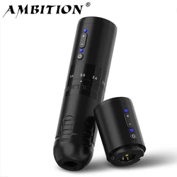 Ambition Paco-máquina de tatuaje inalámbrica, pluma con batería rotativa, Motor sin núcleo, carrera ajustable, 2,2-4,2mm, 2000mAh