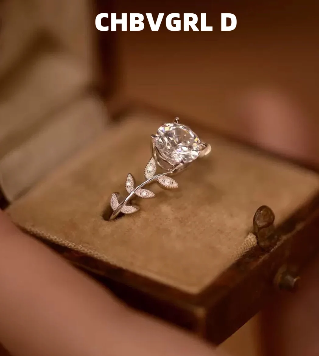 

[Special] Hot-selling silver ring for women with laurel branches and moissanite 1ct, 0.5ct, adjustable