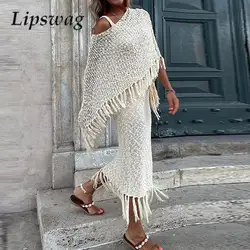 Summer O-Neck Pullover Top Pullover Elegant Bohemian Colored Crochet Shawl Cover Fringed Top Ladies Sexy Hollow Beach Shirt