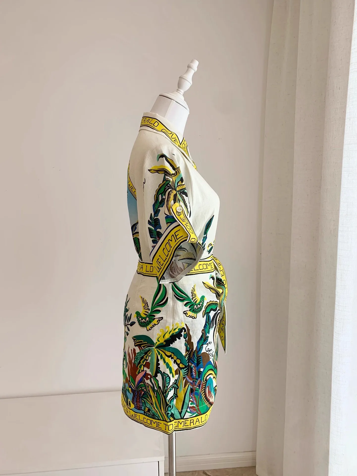 New linen shirt short sleeved plant printed casual shirt+short skirt mini mini mini skirt