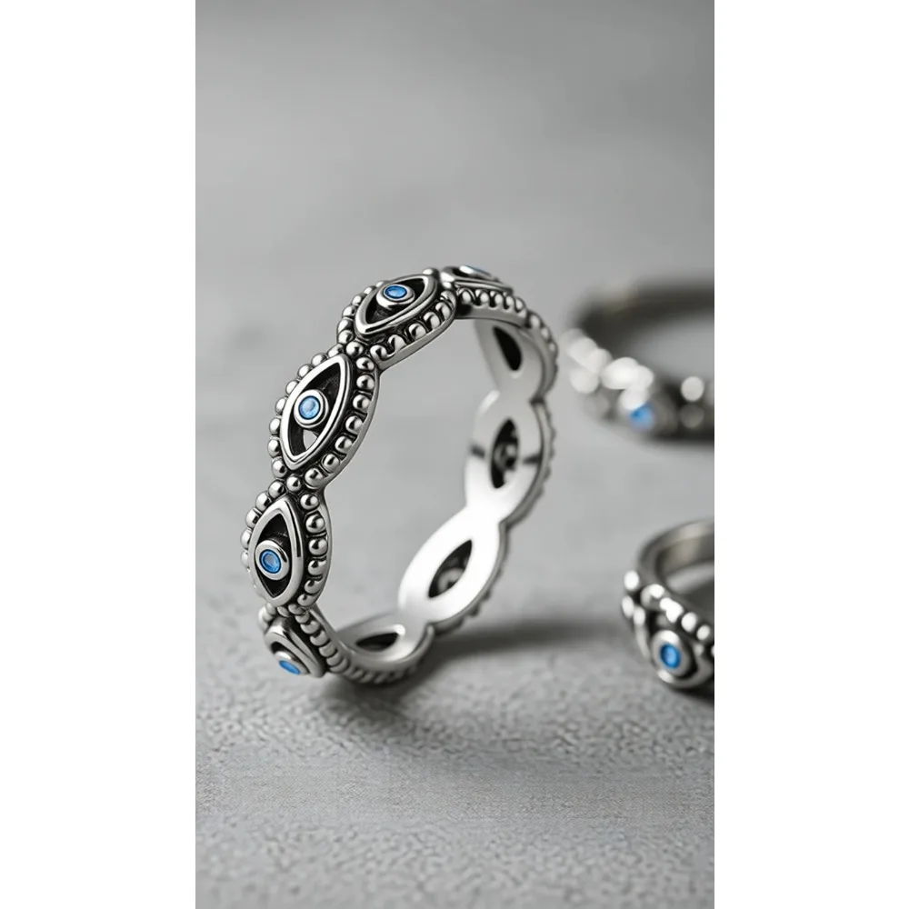 

Винтажные массивные кольца из стерлингового серебра с луной, звездой и глазом-оберегом, инкрустированные фианитами, для женщин, размеры 6-9