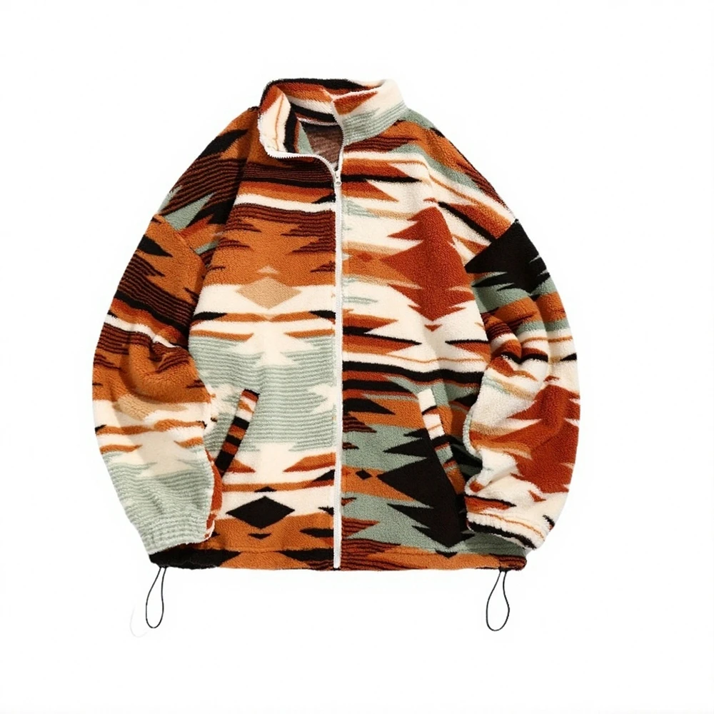 

Женская элегантная бархатная плюшевая куртка с ацтекским этническим принтом, ультратонкая австрийская одежда без капюшона на молнии в европейском и американском стиле