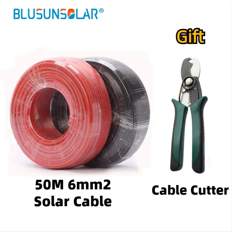 

50M Black+50M Red 6mm² 10AWG Photovoltaic Cable Solar EN50618 Tinned Copper PV Solar Cable with one piece wire cutter