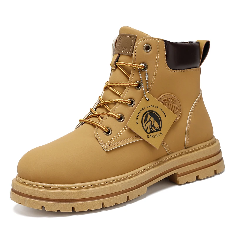 أحذية شتوية للرجال من الجلد مقاومة للماء أحذية عالية الجودة عصرية ومتعددة الاستخدامات للدراجات النارية أحذية دافئة بأربطة ونعال مضادة للانزلاق