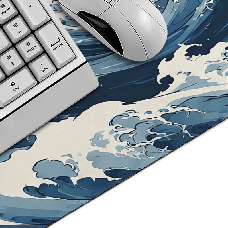 Mouse Pad Japanese Blue White Ocean Waves Gaming printon demand Mousepad XXL Playmat Non-Slip Natural Rubber Carpet Mouse Mats