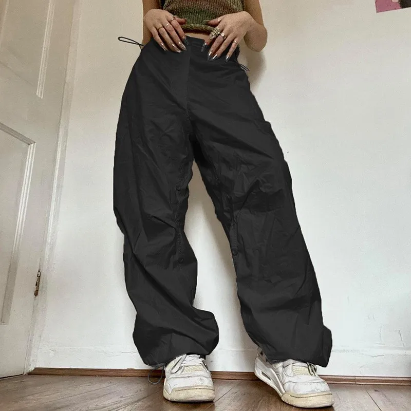 

Y2K Cargo Pants Women Low Waist Drawstring Sweatpant Streetwear Vintage Baggy Wide Leg Trousers Oversized Parachute Pants Jogger