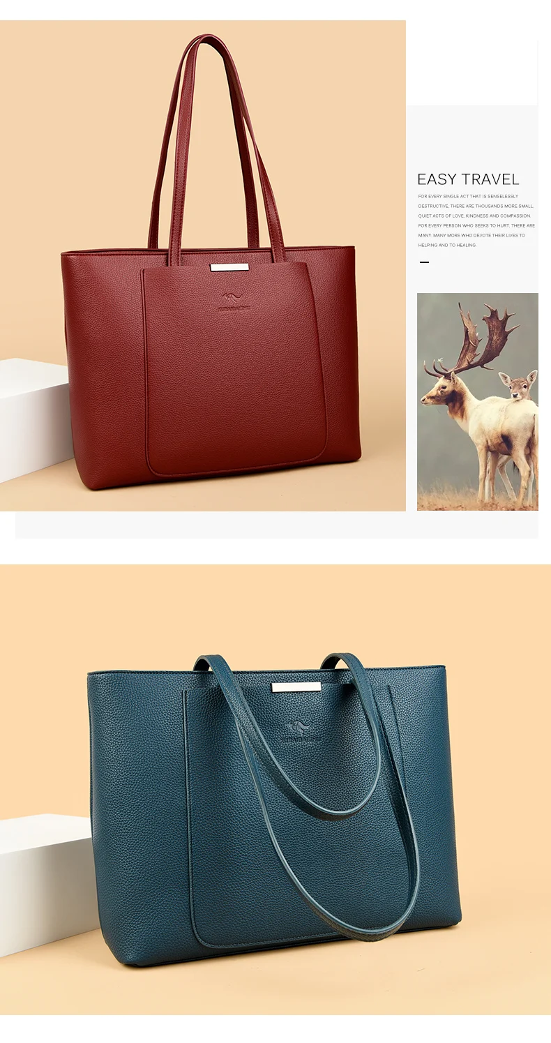 Solid Color Luxury Handbag Women Bags Designer HIgh Quality Leather Shoulder Bags for Women 2024 High Capacity Shopping Tote Bag
