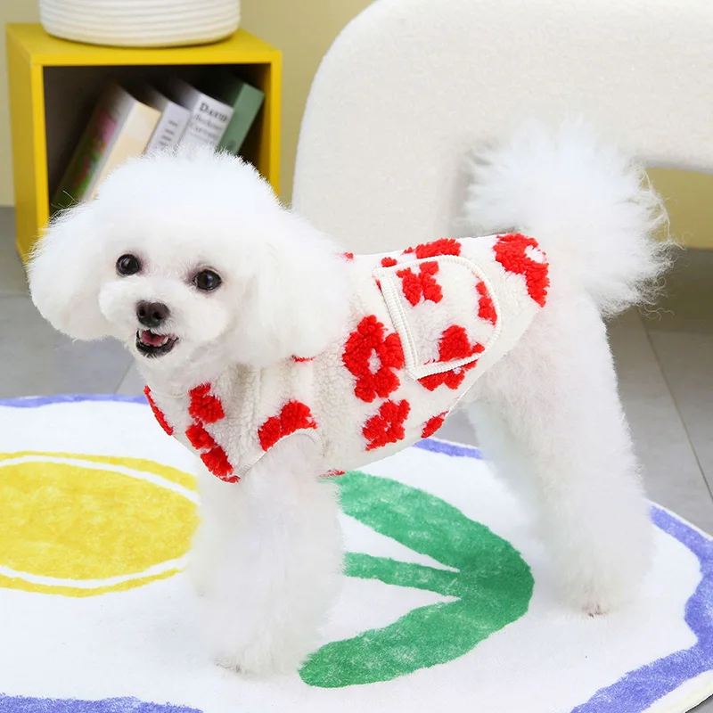 Full Print Flower Pet Vest Fashion Dog Clothing Autumn and Winter New Puppy Coat Teddy Two Legged Cardigan