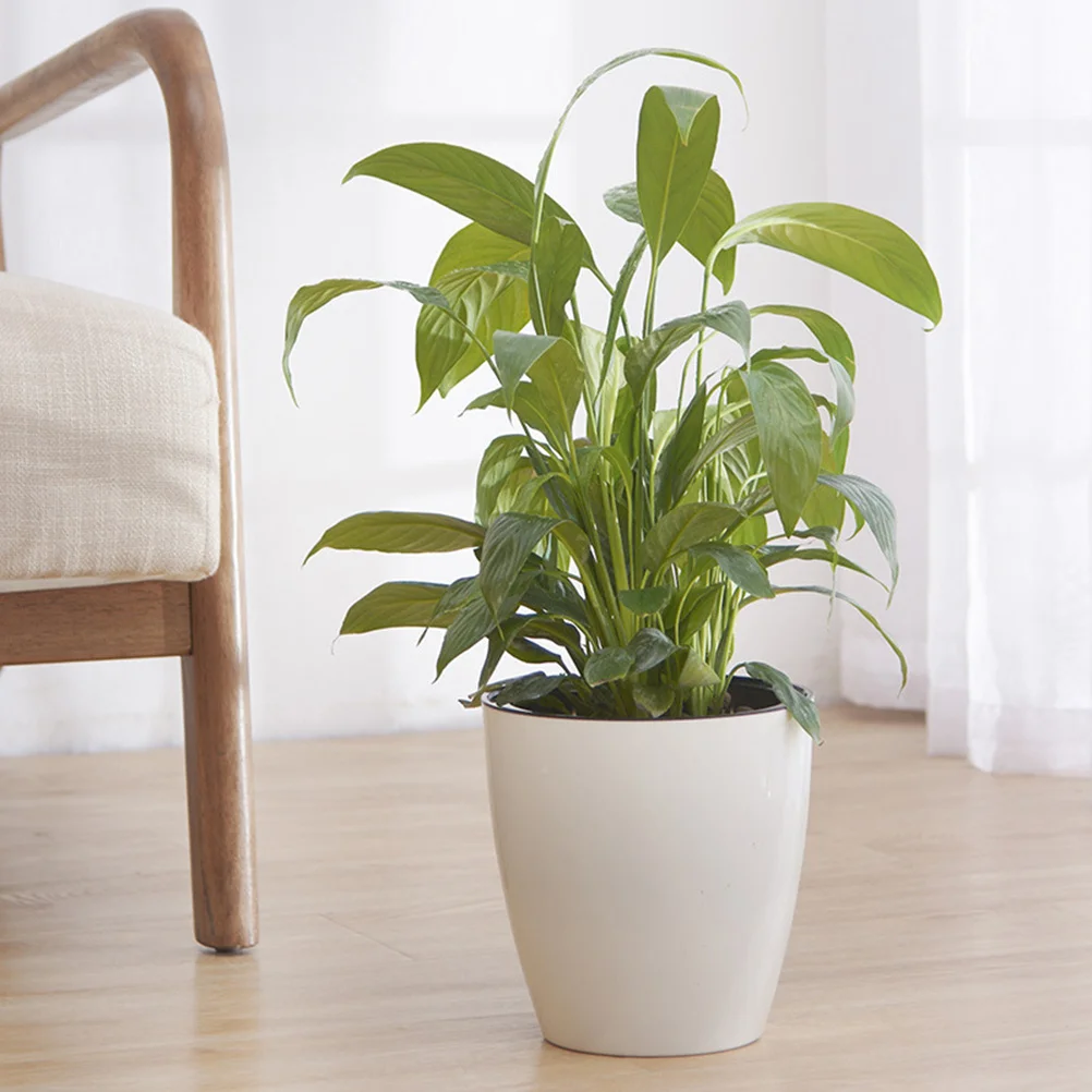 

Self-Watering Flower Pot 15Cm Round Plastic Plant Container with Cotton Rope Moisture System for Easy Care Gardening