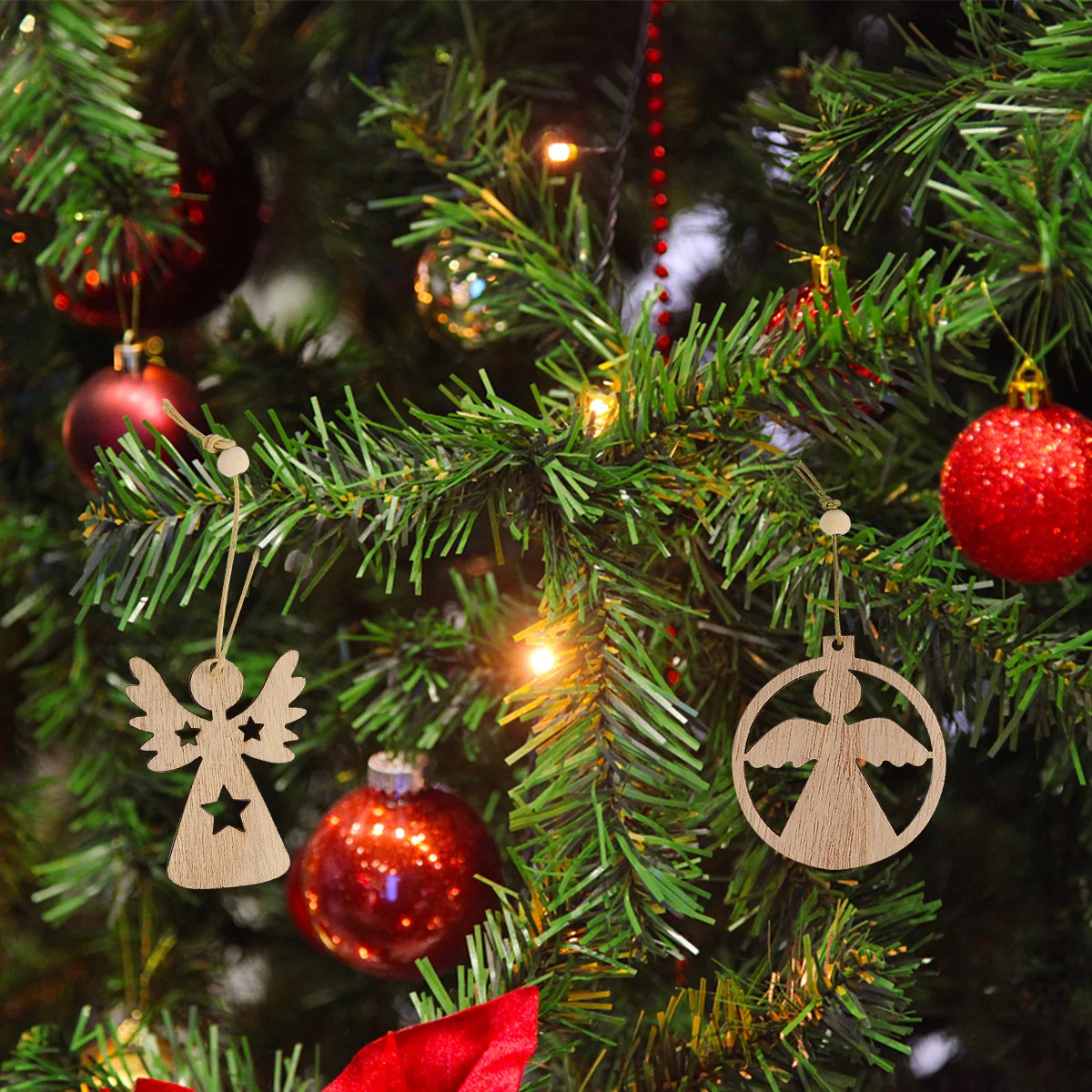 

12Pcs Angel Shaped Wooden Hanging Ornaments Christmas Tree Decoration Home Garden Party Wooden Pendants Hanging Decorations
