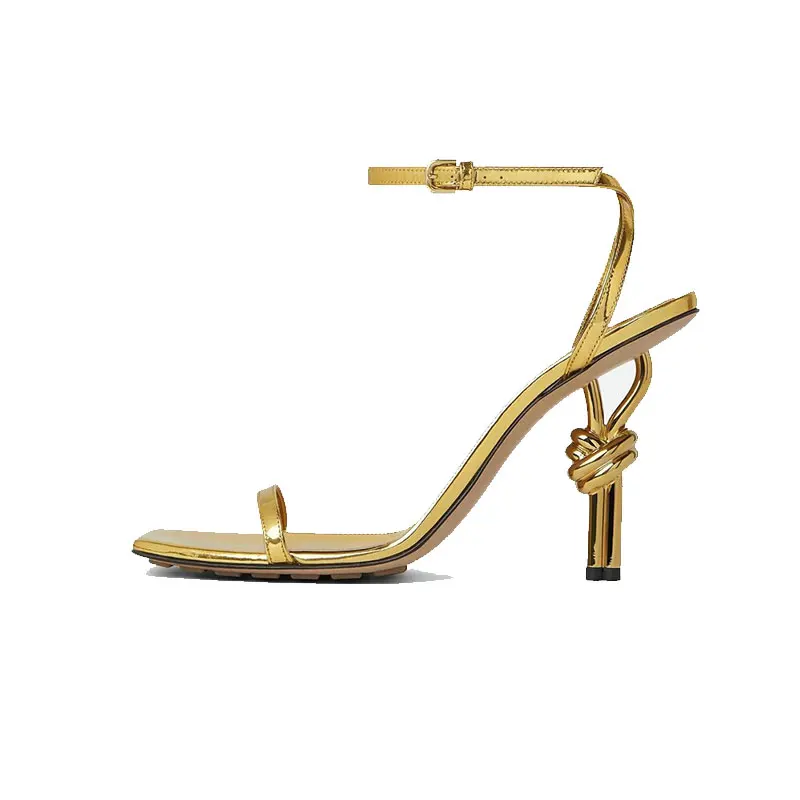 Women\'s square toe super high heels sandals, metal knot slim high heels, sexy, open mouth, fashionable, new