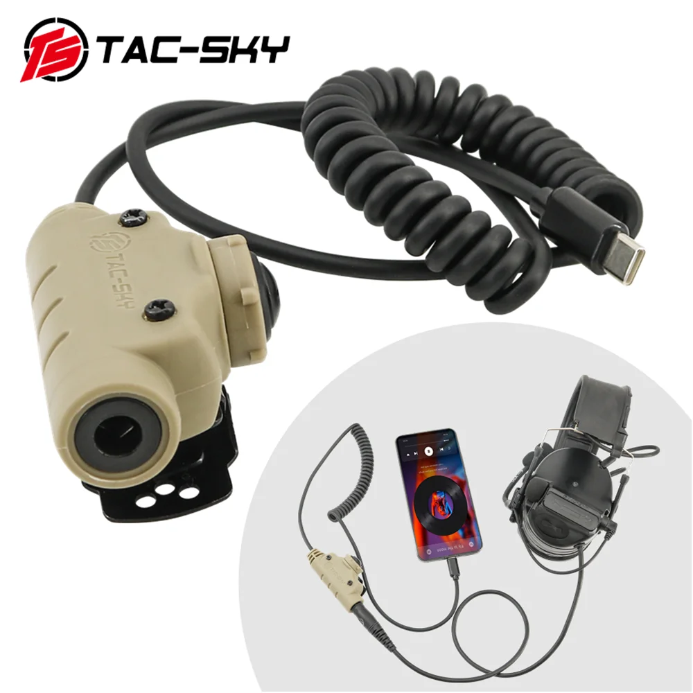 TS TAC-SKY U94 V2 PTT with Type-C Plug Compatible with Xiaomi/Samsung/iPhone 15 16 17 for COMTA MSA Outdoor Shooting Headsets