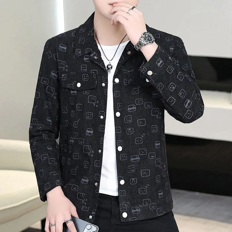 

Весна-Осень 2022, вельветовая мужская рабочая одежда с воротником, высококачественный повседневный топ с ретро-принтом Faion Urban Sle, молодежная посадка