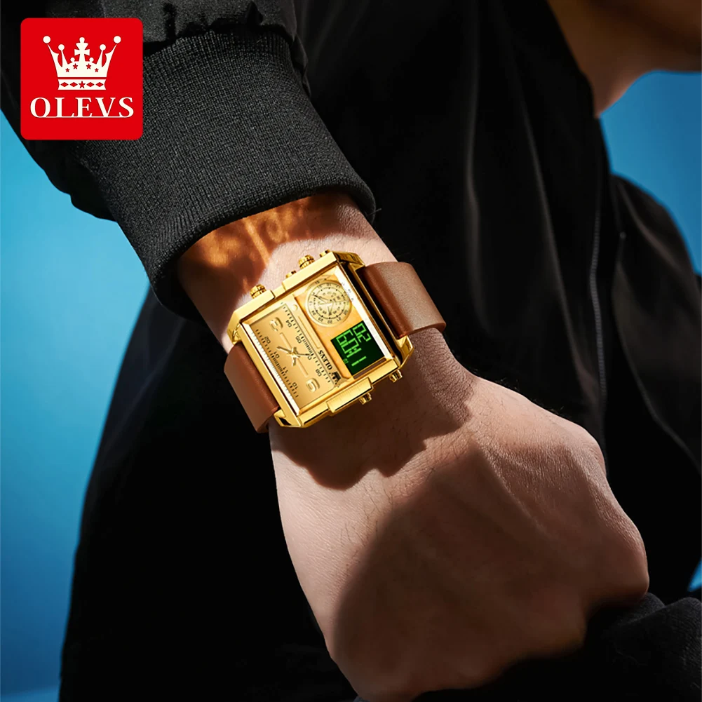 OLEVS 1101 Quartz Movement Watch LED 30m Waterproof Square Dial