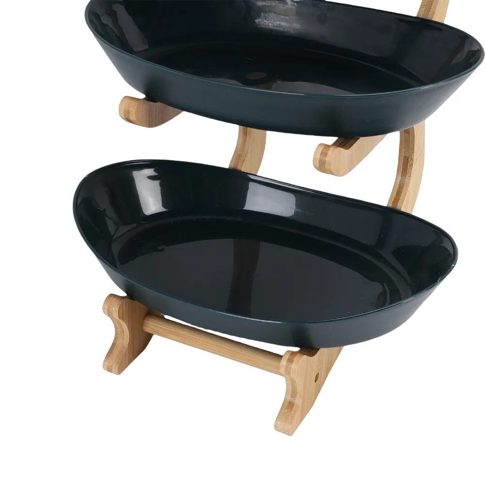 Bamboos Fruit Stand Oval Tray Shape Stable Base Basket Stand Detachable Design Multi Layer Vegetable Stand Party Food