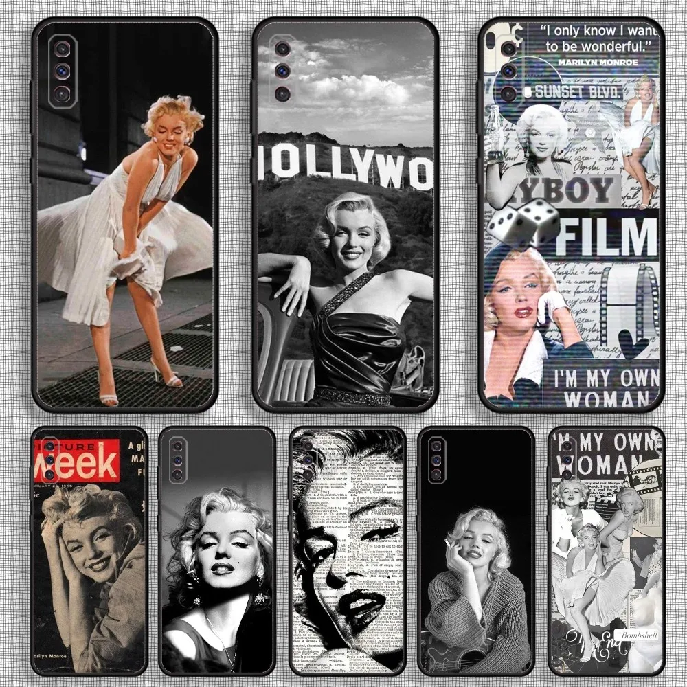 Marilyn Monroe Phone Case For Samsung S23,23,22,30,21,10,9,Note20 Ultra,Lite,Ultra,5G,Plus,FE,Black Soft Case