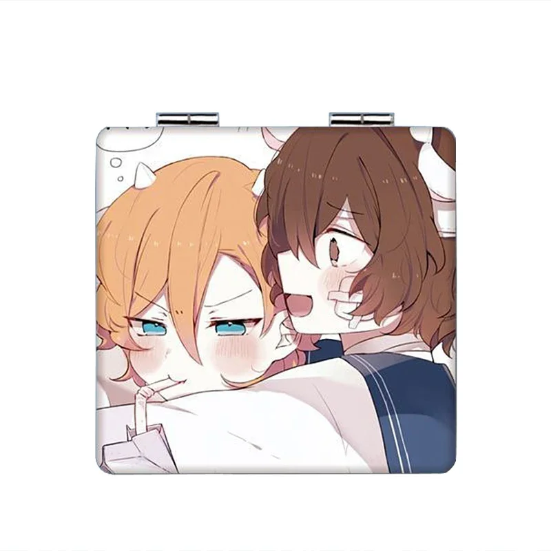 7 × 6 cm Bungo Bungou bezpańskie psy, składane dwustronne lusterko do makijażu, Anime śliczne, przenośne podróże, Mini, dziewczyny, powiększające, kwadratowe