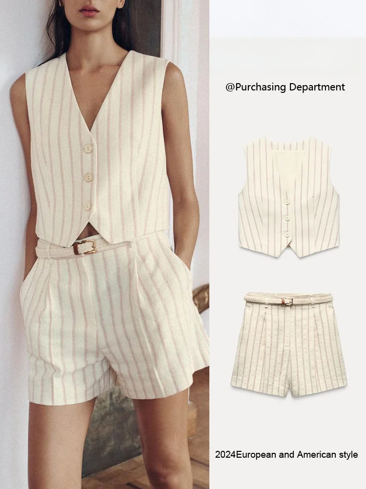 

New Summer Striped Vest Loose orts Women's Faion Set RIXO STREET Brand Chinese Origin 2024 Season
