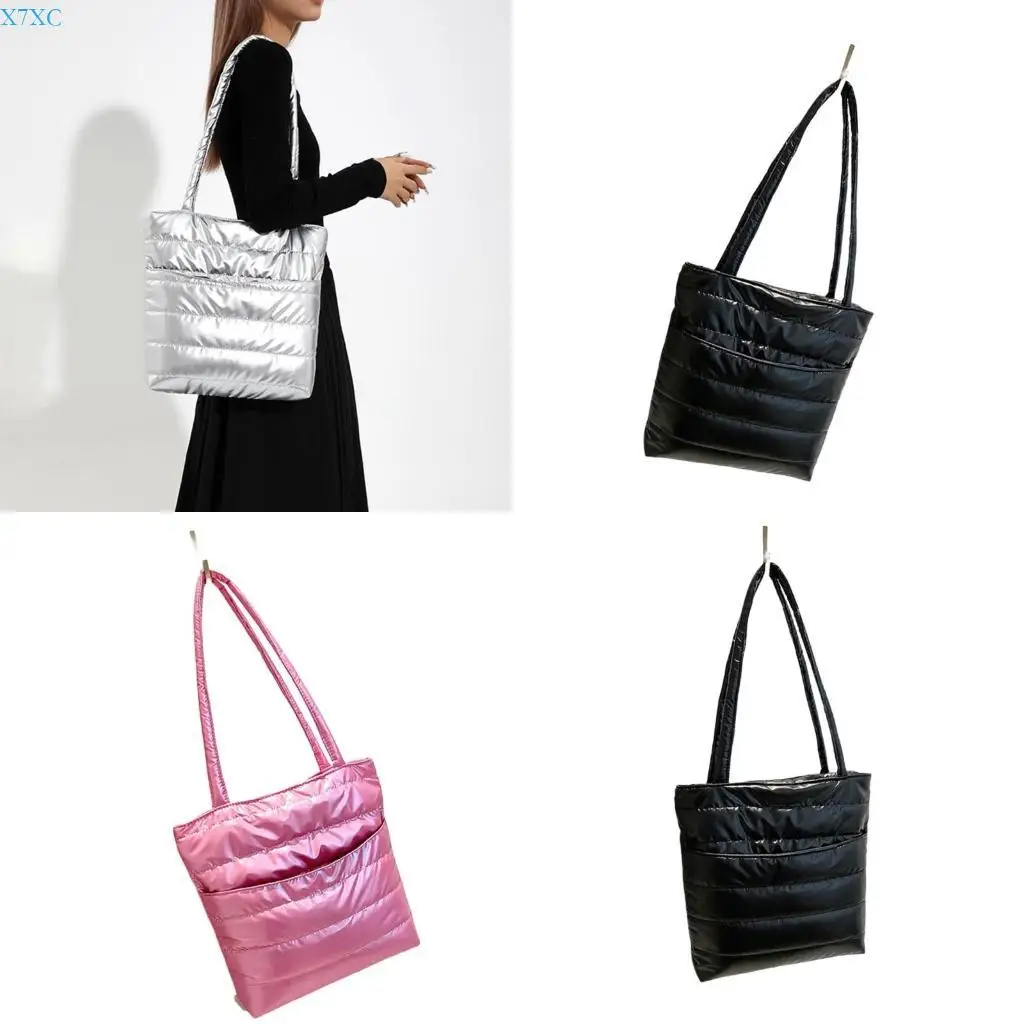

X7XC Stylish Cotton Padded Handbag with Zippers for Women Quilted Puffer Shoulder Bag