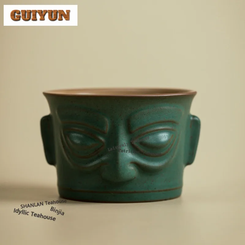 110ml Sanxingdui Bronze Mask Teacup Vintage Tea Bowl Tea Cup Set Tea-tasting Meditation Cup Chazhan Master Cups Drinkware Craft