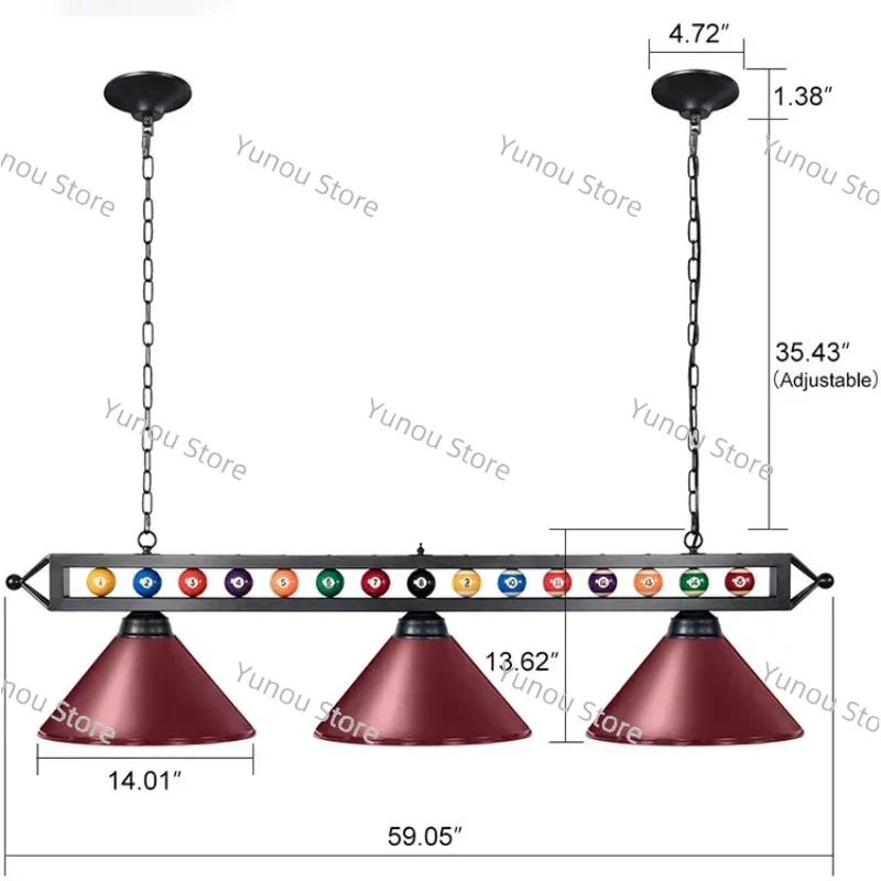 Metal 4-lamp Black Iron Plated Hanging Billiard Table Lamp Cover 7'''9'''14 'game Billiard Table 85-265V LED Pendant Lamp