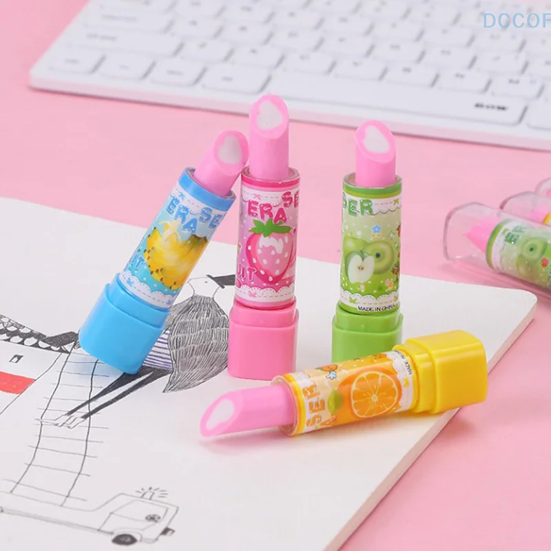 Lipstick Shape Eraser for Kids Cartoon Cute Student Kawaii Eraser Cute Supplies