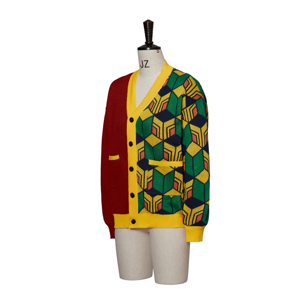 In Stock Kamado Tanjirou Cosplay Costume Unisex Knitted Sweater Warm Cardigan V Neck Sweater Jacket Halloween Costume New Year