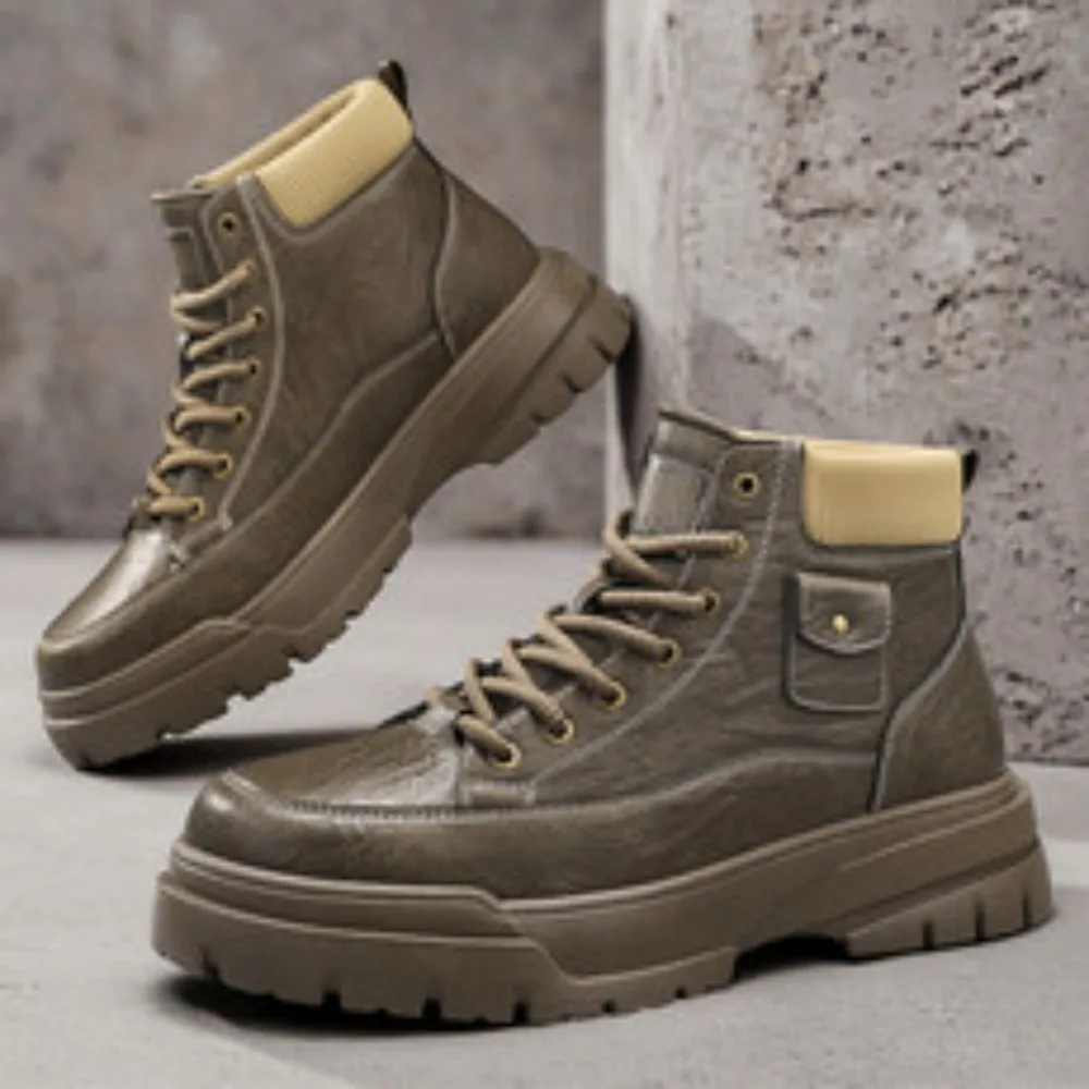 

Men Boots Autumn Leather Waterproof Mid-top Sports Shoes New Fashion Ankle Boots Casual Outdoor Hiking Boots Shoes Male Sneakers