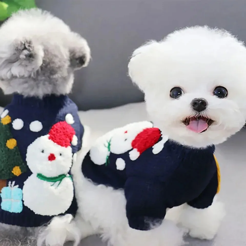 

Christmas Knitted Dog Clothes Pet Snowman Sweater Pomeranian Winter Warm Clothes Teddy Cartoon Pullover