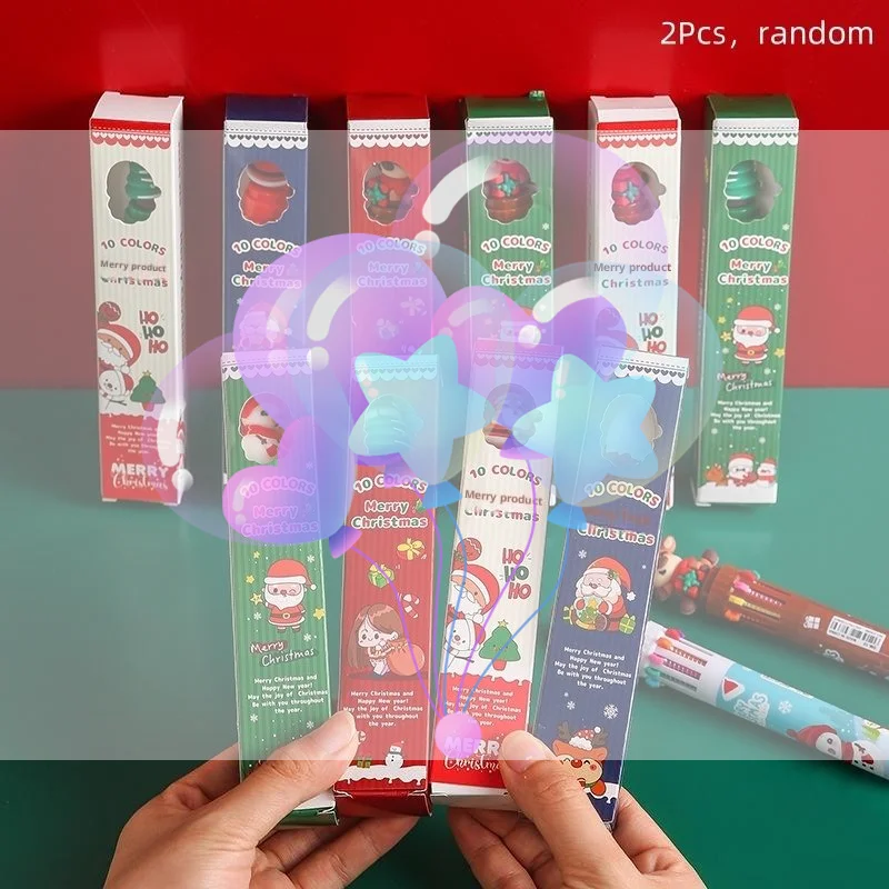 

2Boxs Cute Cartoon Ten Color Ballpoint Pen Creative Color Hand Account Press Pen Student Christmas Stationery Supplies Gifts