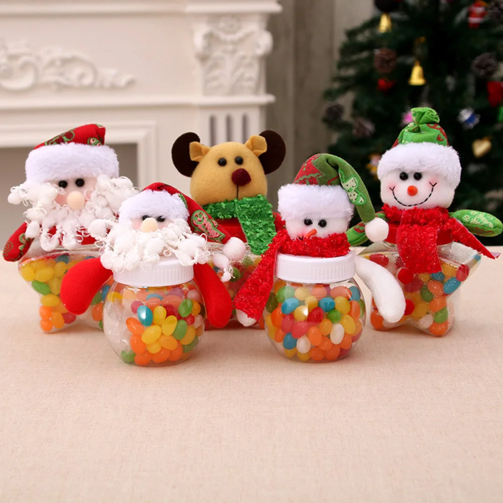 

3pcs Christmas Jar Round Cartoon Candy Box Storage Container For Candies Biscuits Chocolate Lollipops Party Decoration