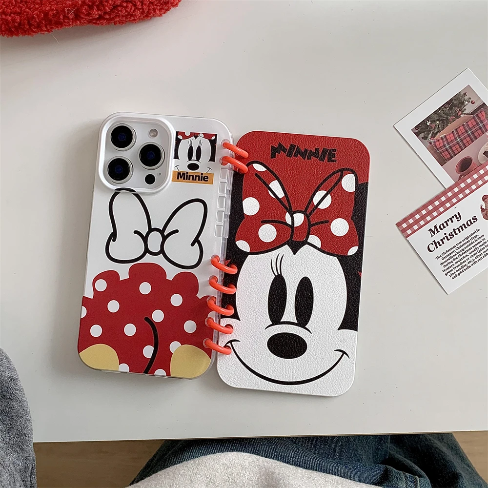 For iPhone 16 15 14 13 Pro Max PU Cover with Card Slot For iPhone15 16pro Phone Case Mickey Minnie Funda Shell